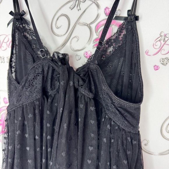 La vie en rose babydoll dress hearts black ribbon tie up bows diamond crystals - Picture 6 of 8